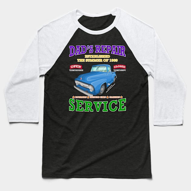 Dad's Repair Classic Car Garage Hot Rod Novelty Gift Baseball T-Shirt by Airbrush World